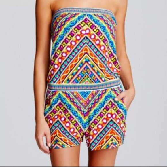 TRINA TURK Peruvian Stripe Multi Colored Strapless Romper Small - Picture 1 of 10